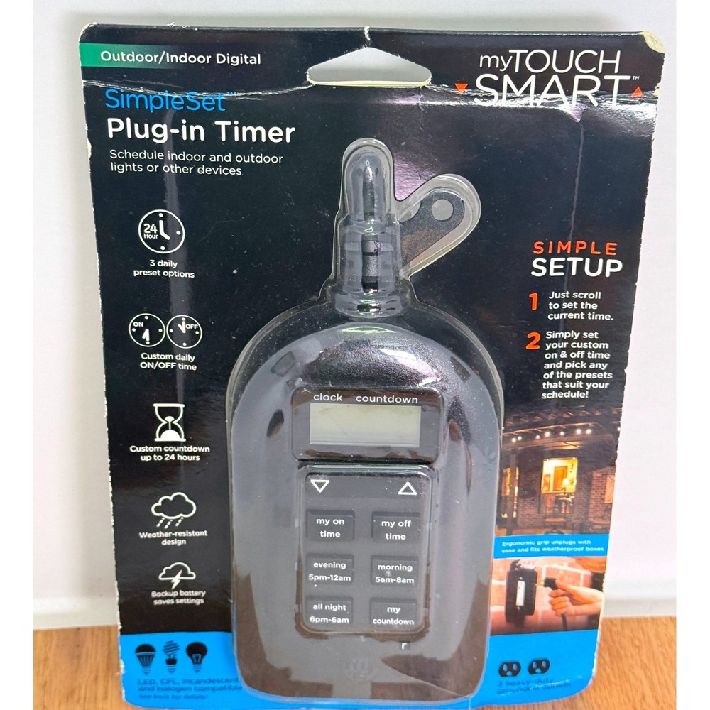 myTouchSmart Plug-in Timer Unisex OS Black Digital Weather Resistant Smart Home